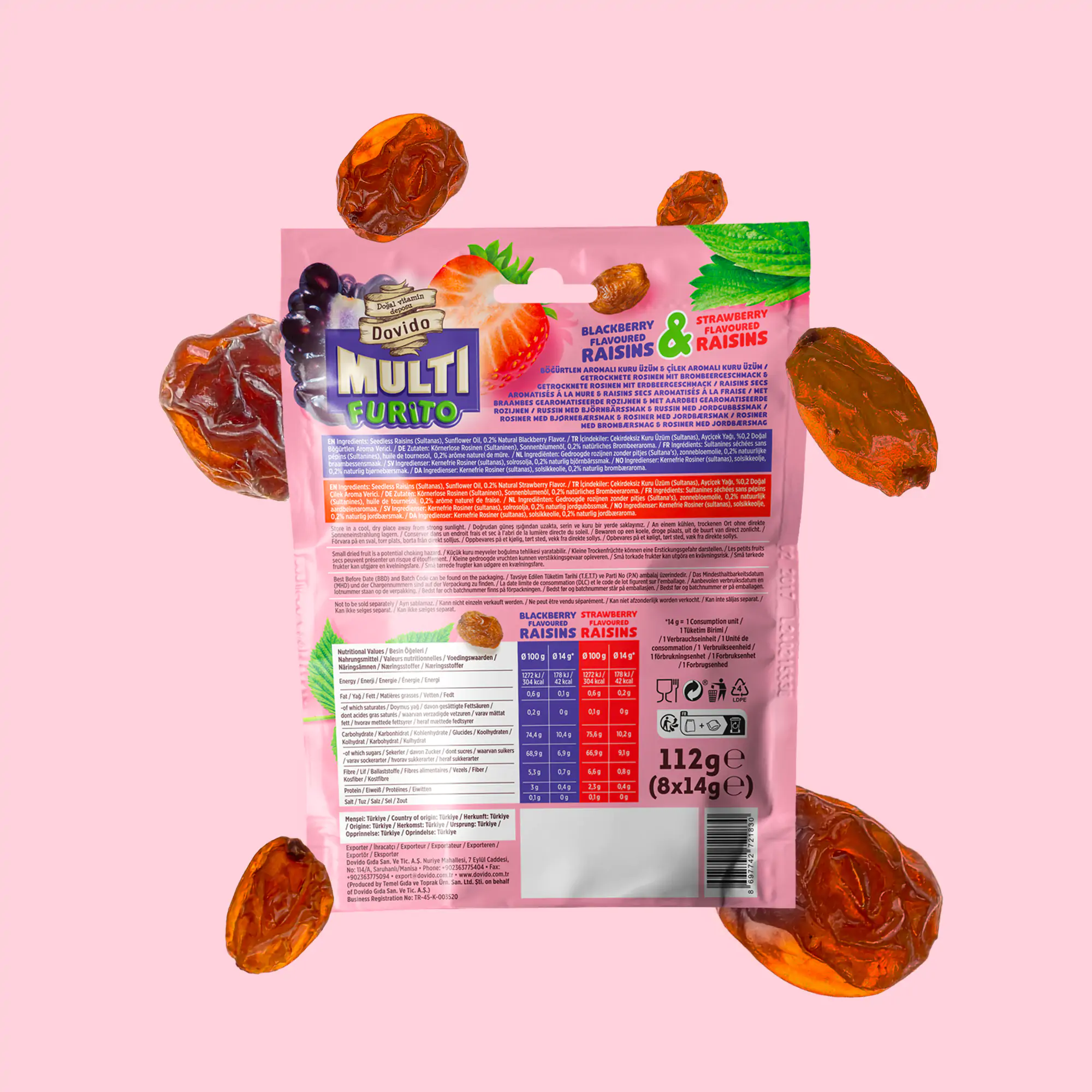 doğal çilek&böğürtlen aromalı kuru üzüm